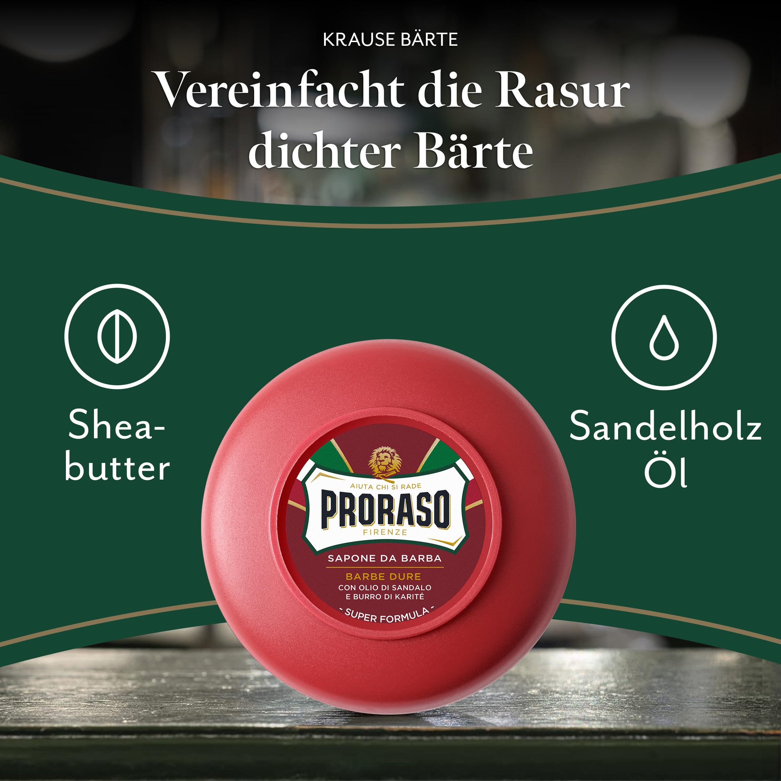Proraso Shaving Soap inklusive Seifenschale, 150 ml, nährende und feuchtigkeitsspendende Rasierseife für Herren mit Sandelholz & Sheabutter, Made in Italy, Rot 2