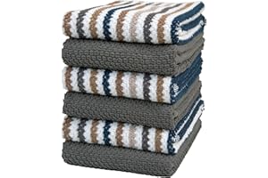 Premium Kitchen Towels (16?x 26?, 6 Pack) - Large Cotton Kitchen Hand Towels - Popcorn Striped Design - 430 GSM Highly Absorb
