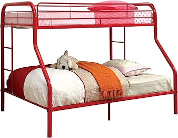 red metal bunk bed twin over full