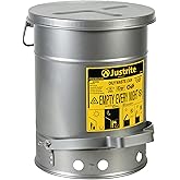 Justrite 6 Gallon Galvanized Steel Oily Waste Can | 16" x 12" Metal Oil Rag Safety Can with Quiet Foot Operated Self-Closing Lid for Oil Rag Disposal, Made in The USA, Silver,