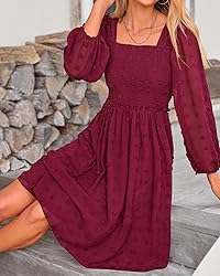 BTFBM Womens Long Sleeve Dress Vacation Square Neck