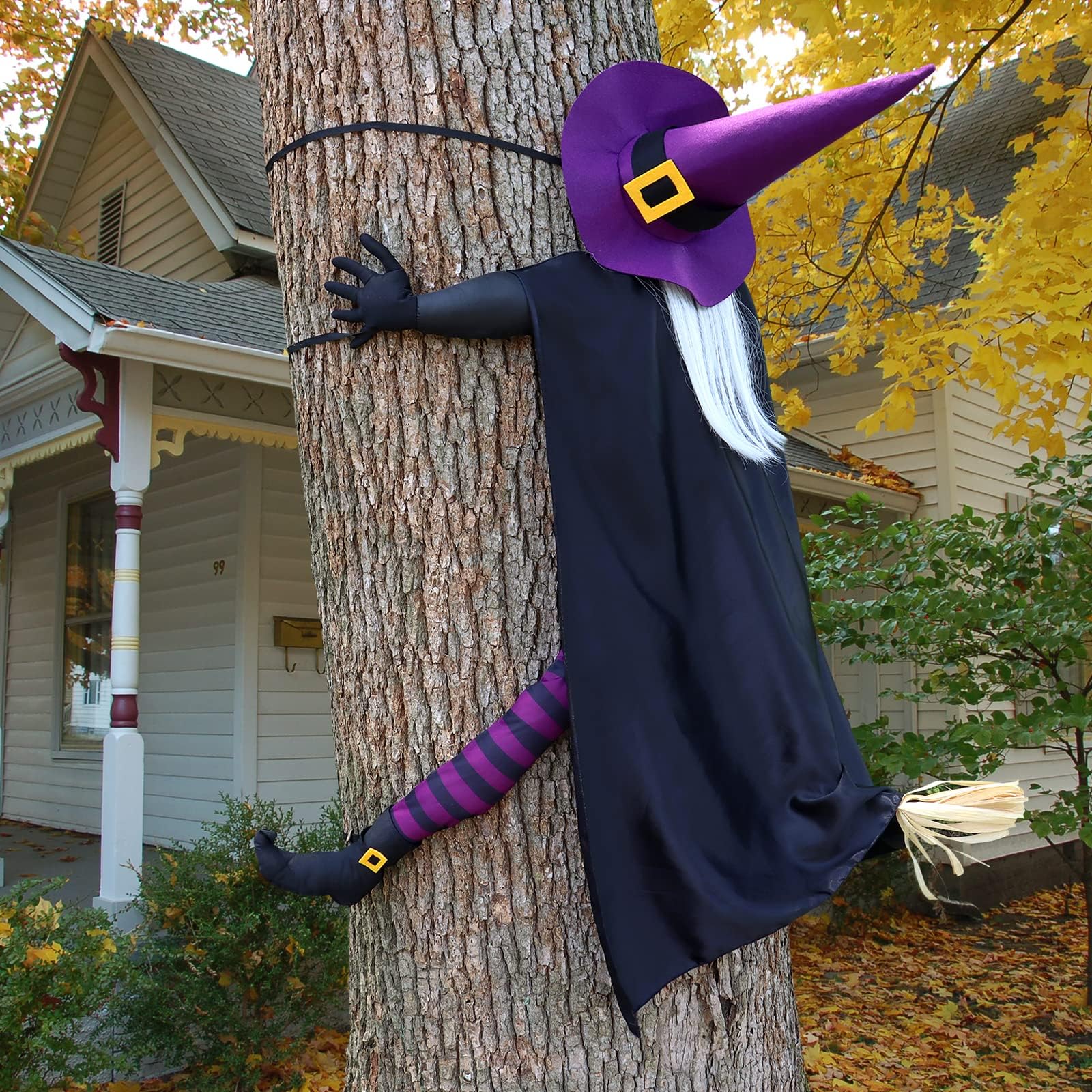 Giiffu Halloween Decorations Outdoor - 57'' Large Crashing Witch into Tree for Yard, Porch, Door, Fence, Haunted House Prop