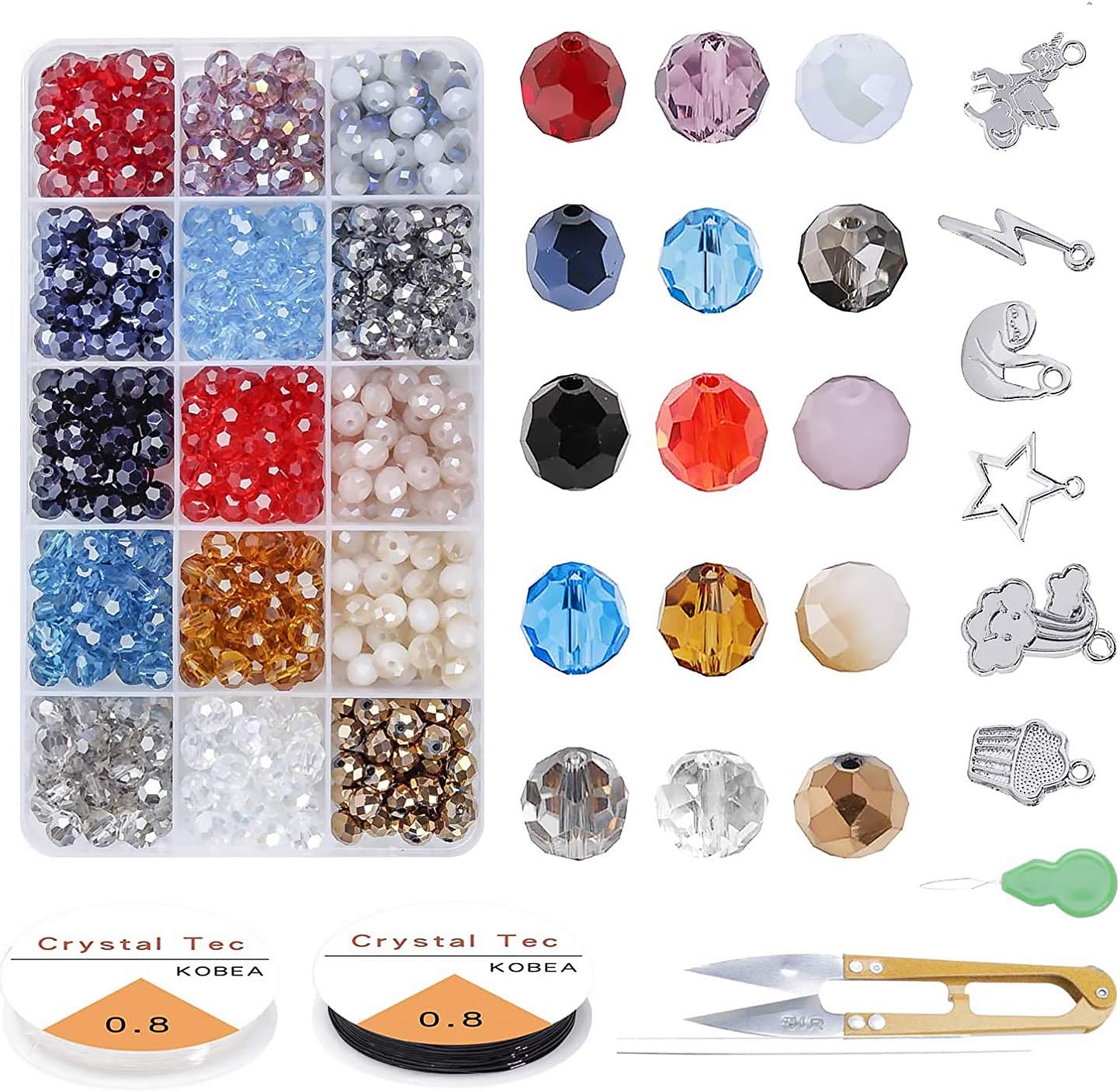 8mm Crystal Glass Rondelle Czech Beads Bulk-15 Colors Faceted Jewellery Colorful Briolette Beads for Jewelry Making Craft(600 Pcs)