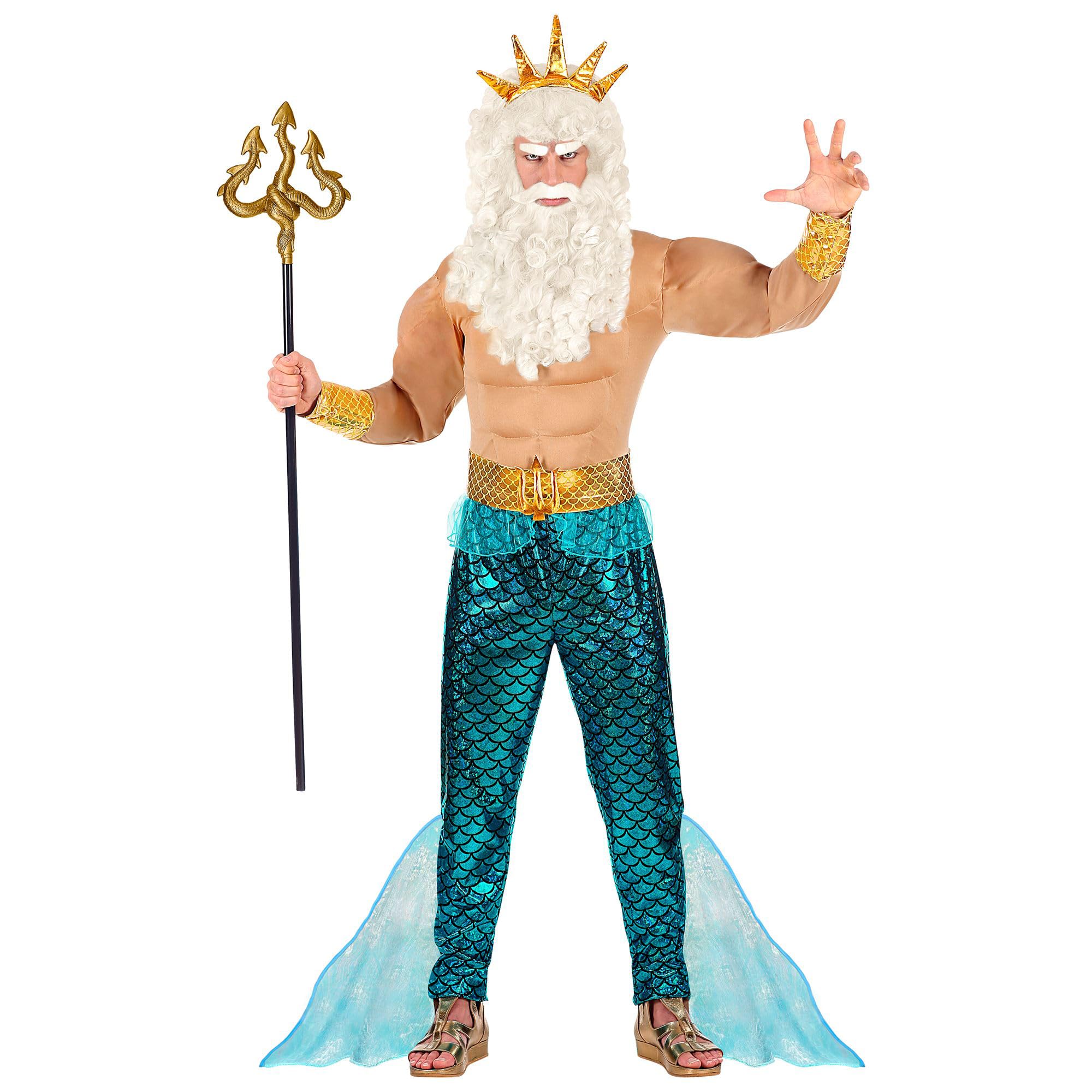 W WIDMANN MILANO Party Fashion - Poseidon Costume for Men, Marine World, Fantasy, Fairy Tales, Muscular, Romans and Greeks, Gods and Goddesses, Carnival, Theme Parties, Size S