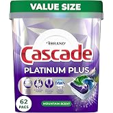 Cascade Platinum Plus ActionPacs Dishwasher Detergent Pods, Dishwasher Soap, Cleaning Supplies, Mountain, 62 Count