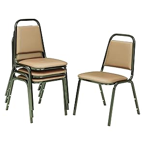 National Public Seating 9101-B-CN NPS Vinyl Upholstered Stack Chair, Steel, Beige (Pack of 4)