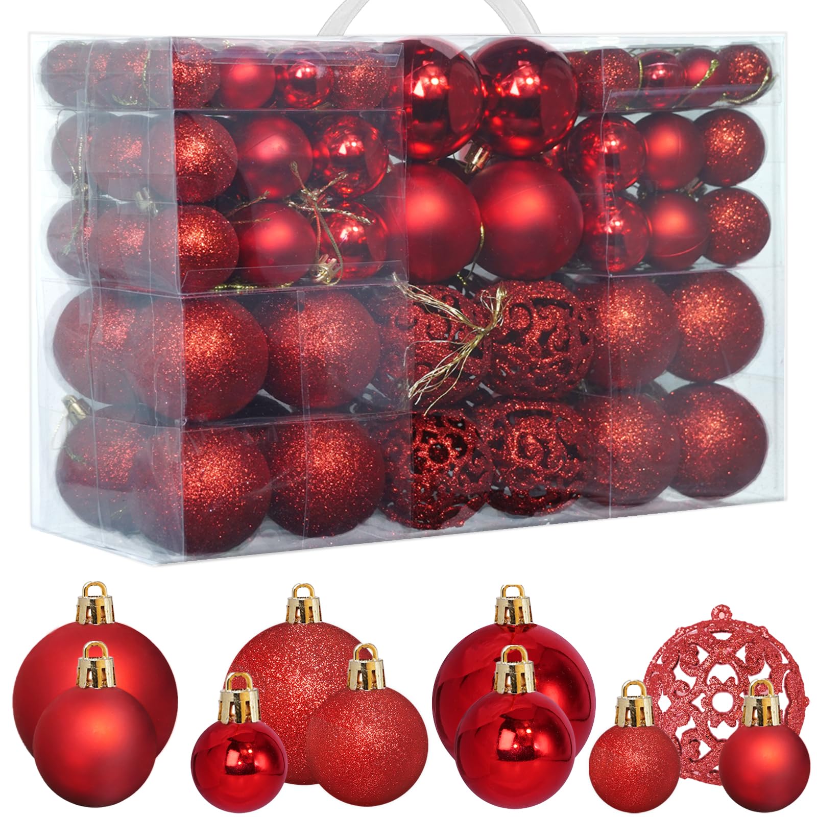 ZFYQ 100Pcs Christmas Tree Baubles, Hanging Baubles 3/4/6 cm, Decorative Xmas Balls for Holiday Xmas Tree Wreaths Windows, Christmas Ornaments Balls with Lanyards, Red