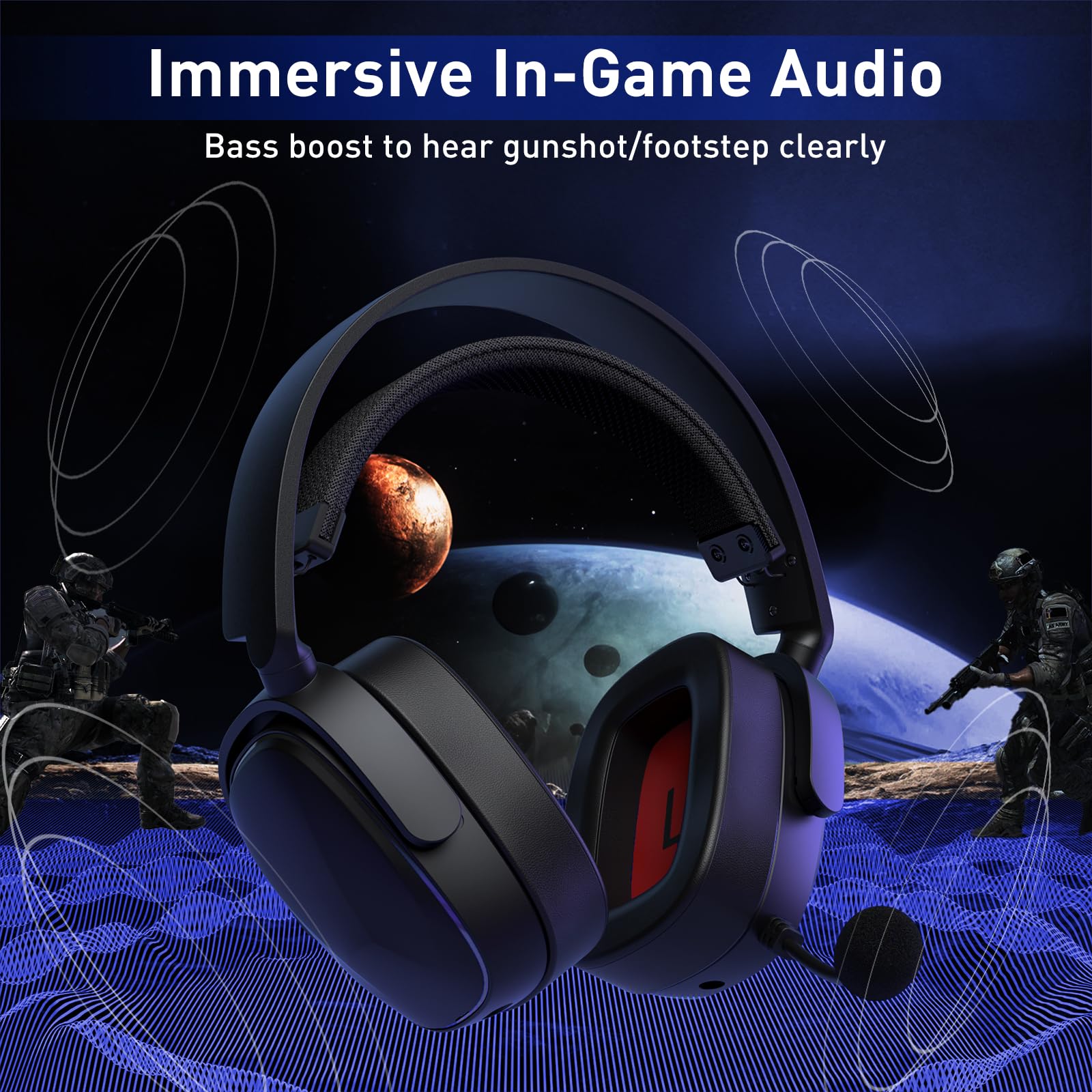 SENZER Wireless Gaming Headset with Mic for PS5/PS4 PC Switch - Bluetooth, Clear Audio, Customized Side Plates, Memory Foam Cushion - w/3.5mm Wired for Xbox One