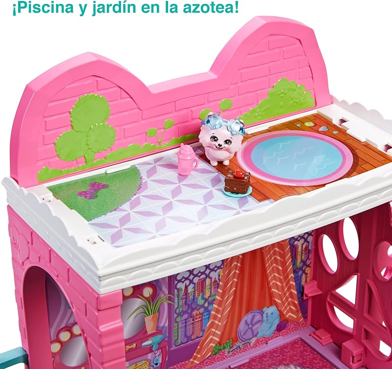 City Tails Apartamento de Palmer Pomeranian y Pommy SIOC Casa de muñecas 3 pisos con figura, mascota perrito, muebles y accesorios, juguete de regalo +4 años (Mattel HHC18)