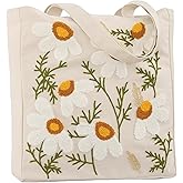 Perseverance Trade Aesthetic Embroidery Tote Bag for Lady Cute Reusable Canvas Shoulder Bag for Girls Women Shopping Grocery