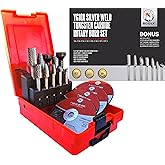 Premium-Grade Die Grinder Bits Carbide Burr Set 1/4 Shank 8-PC Double-Cut Rotary Burr Bits for Metal Fit Dewalt Milwaukee Die Grinders Accessories + Bonus Kit: 2-PC Mandrel & 4-PC 3-inch Cut Off Wheel