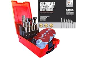 BOOLY Premium-Grade Die Grinder Bits Carbide Burr Set 1/4 Shank 8-PC Double-Cut Rotary Burr Bits for Metal Fit Dewalt Milwaukee Die Grinders Accessories + Bonus Kit: 2-PC Mandrel & 4-PC 3-inch Cut Off Wheel