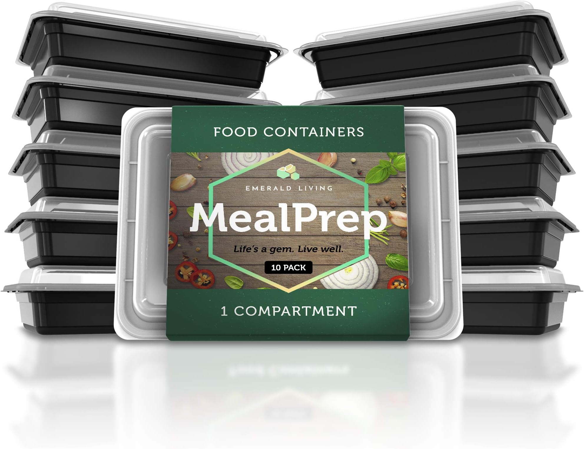 10 Pack Emerald Living Premium 1 Compartment Reusable Meal Prep Containers. Portion Control Containers For Meal Prepping.10 Meal Planning Containers With Lids & Bonus Ebook Included. 38 Oz