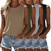 Ficerd 4 Pack Women's Sleeveless Tops, Casual Summer Loose Fit T Shirts Solid Color Tunic Tank Tops Ladies' Crew Neck