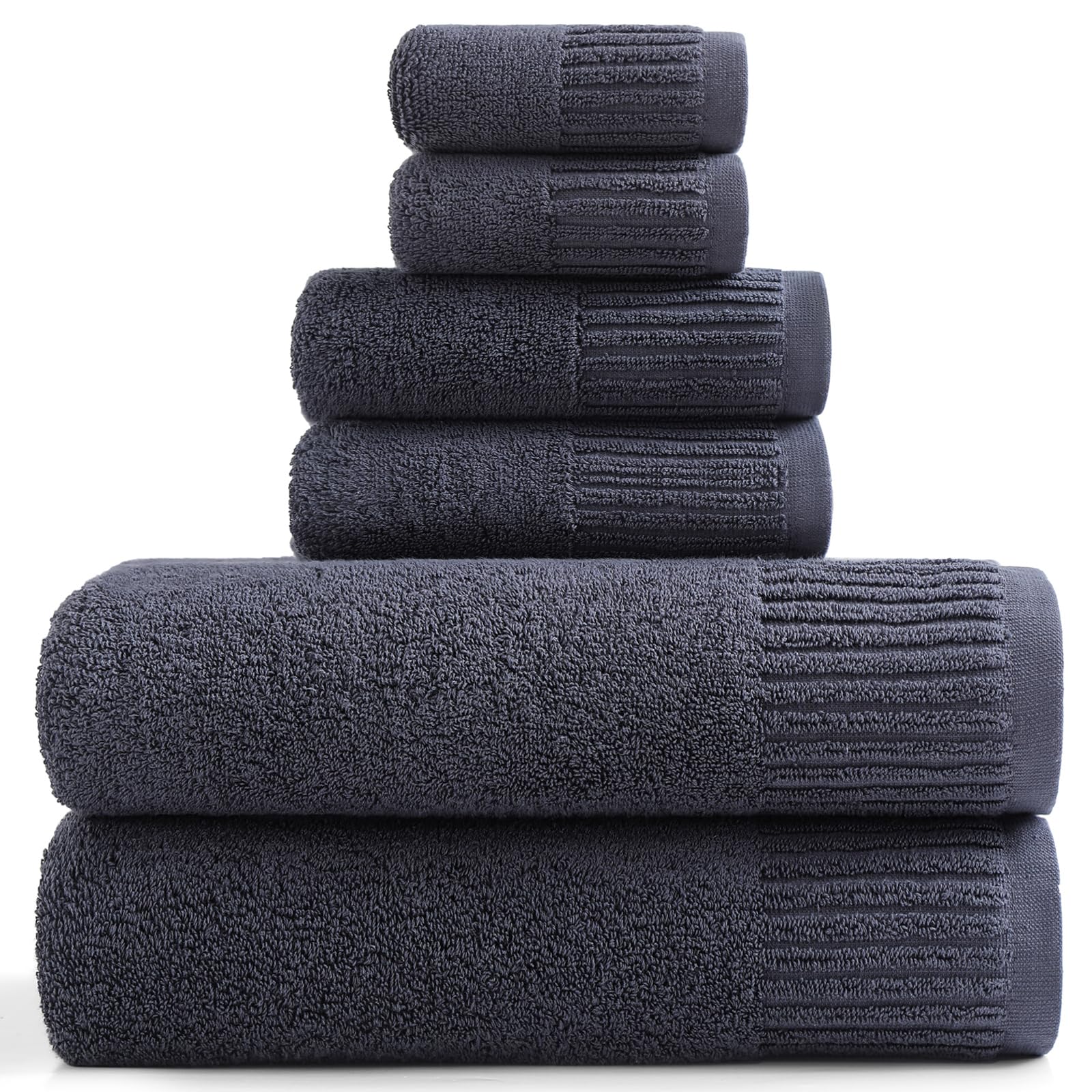 Photo 1 of YTYC 27.5x55 Inches Luxury Bath Towels Set of 6 Large, 100 Percent Cotton 650GSM Super Absorbent Soft Shower Towels for Bathroom (Grey, 6pieces)
