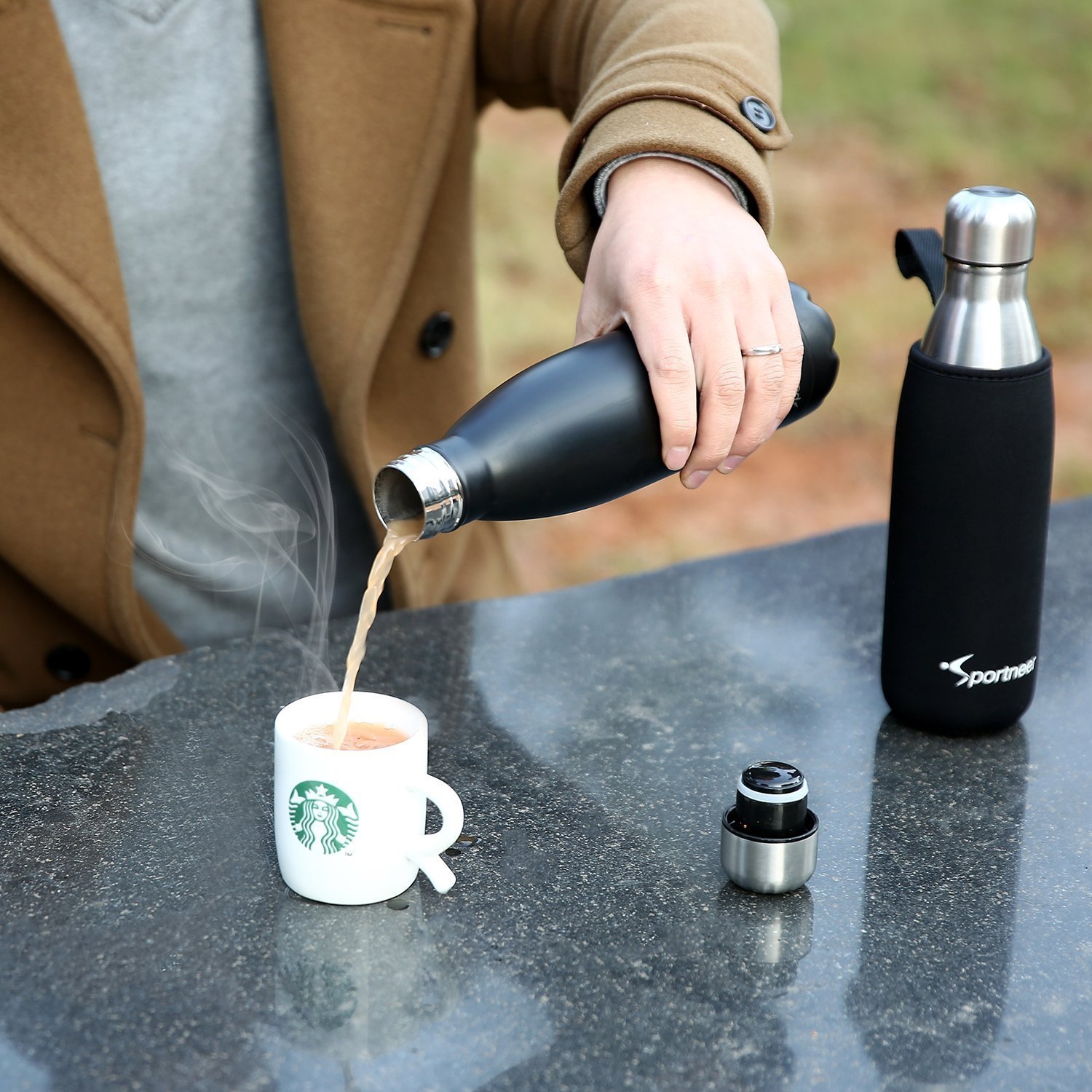 Sportneer® Portatile Borraccia in Acciaio Termica, 500ml Bottiglia Sportive Thermos, Facile da Pulire