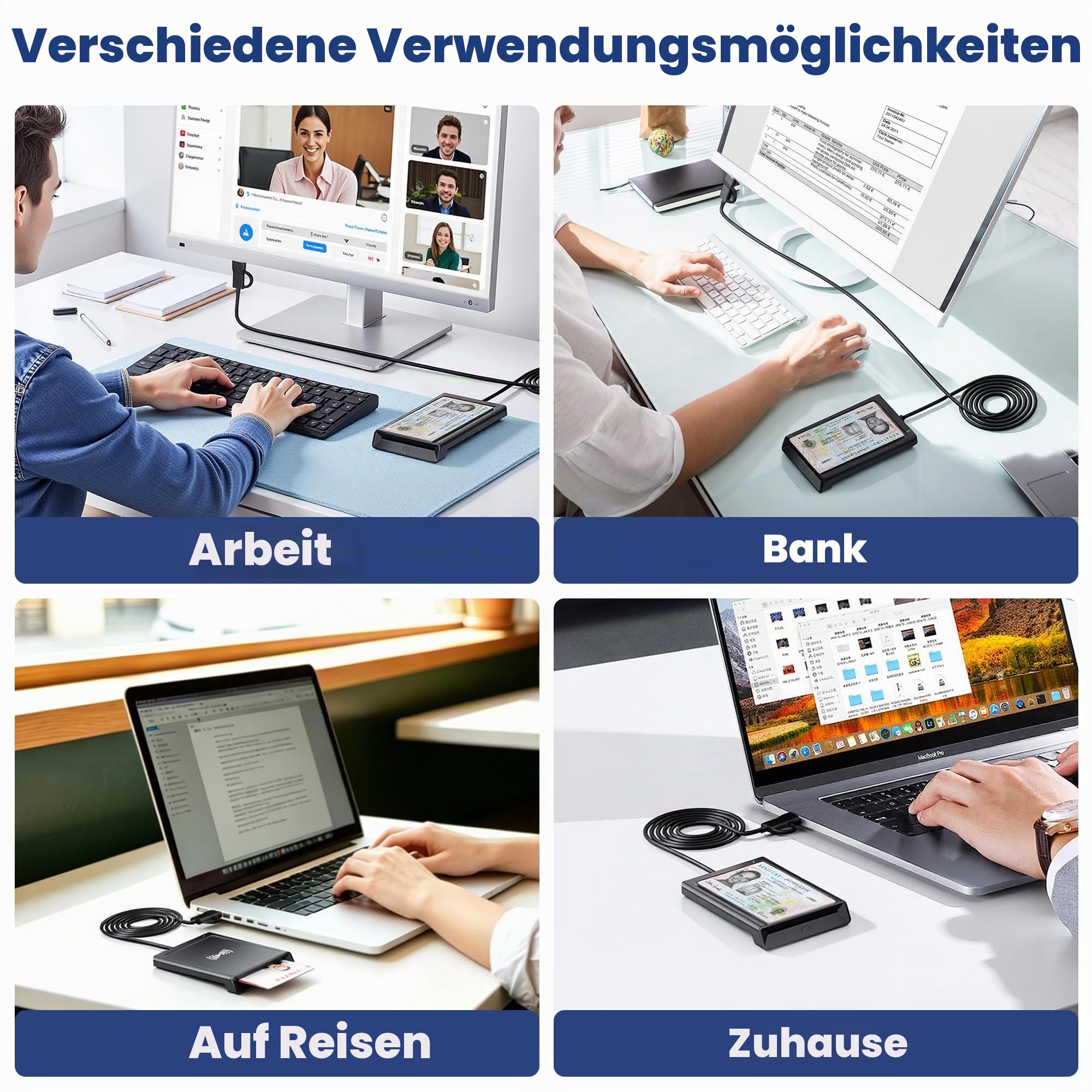 USB‑A & USB‑C Chipkartenleser mit NFC, SmartCard Reader DOD Military Kartenlesegerät für den Neuen Personalausweis, Bankkarten, kompatibel mit Windows, macOS, Linux, Android & PC – 95 cm Kabel 9