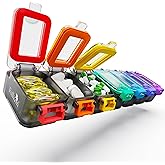 Fullicon Weekly Pill Organizer 7 Day Ultra Moisture and Spill Proof Daily Pill Box, Large Medicine Case with Secure Buckle, Compact Travel Pill Container for Pill, Vitamin, & Fish Oil (Rainbow Black)