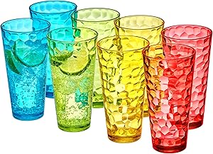 Amazing Abby - Iceberg - 24-Ounce Plastic Tumblers (Set of 8), Plastic Drinking Glasses, Mixed-Color High-Balls, BPA-Free, Shatter-Proof, Dishwasher-Safe