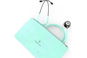 BJÖRN HALL Matte Black Turquoise Stethoscope & Case | Adult Dual Head Classic Chestpiece | Lightweight Design 5.9oz | Length 26in | Perfect for CMA Cardiac Med Student Nurse | Mint Teal Tubing MBGT