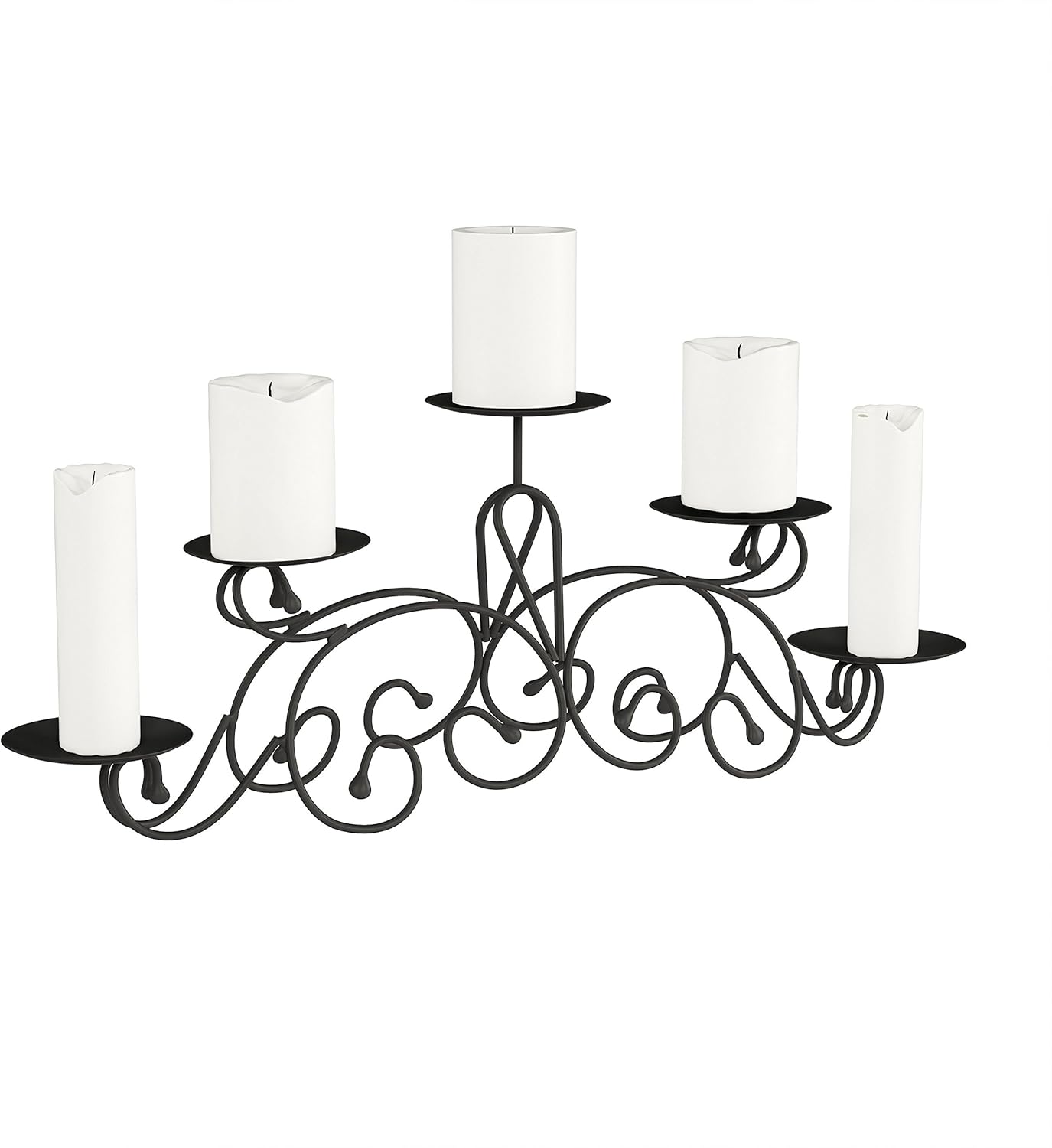 Lavish Home 5 Candelabra with Classic Scroll Design-Handcrafted Iron Candle Holder/Centerpiece for Home Decor, Wedding, Event (Matte Black): Home & Kitchen