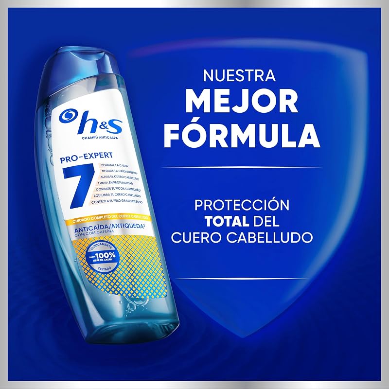 H&s pro-expert 7 shampoo anticaspa antiqueda 300ml com cafeína. combate 7 sintomas de caspa para proteção completa do couro cabeludo. previne a queda de cabelo, clinicamente comprovado, pacote com 6