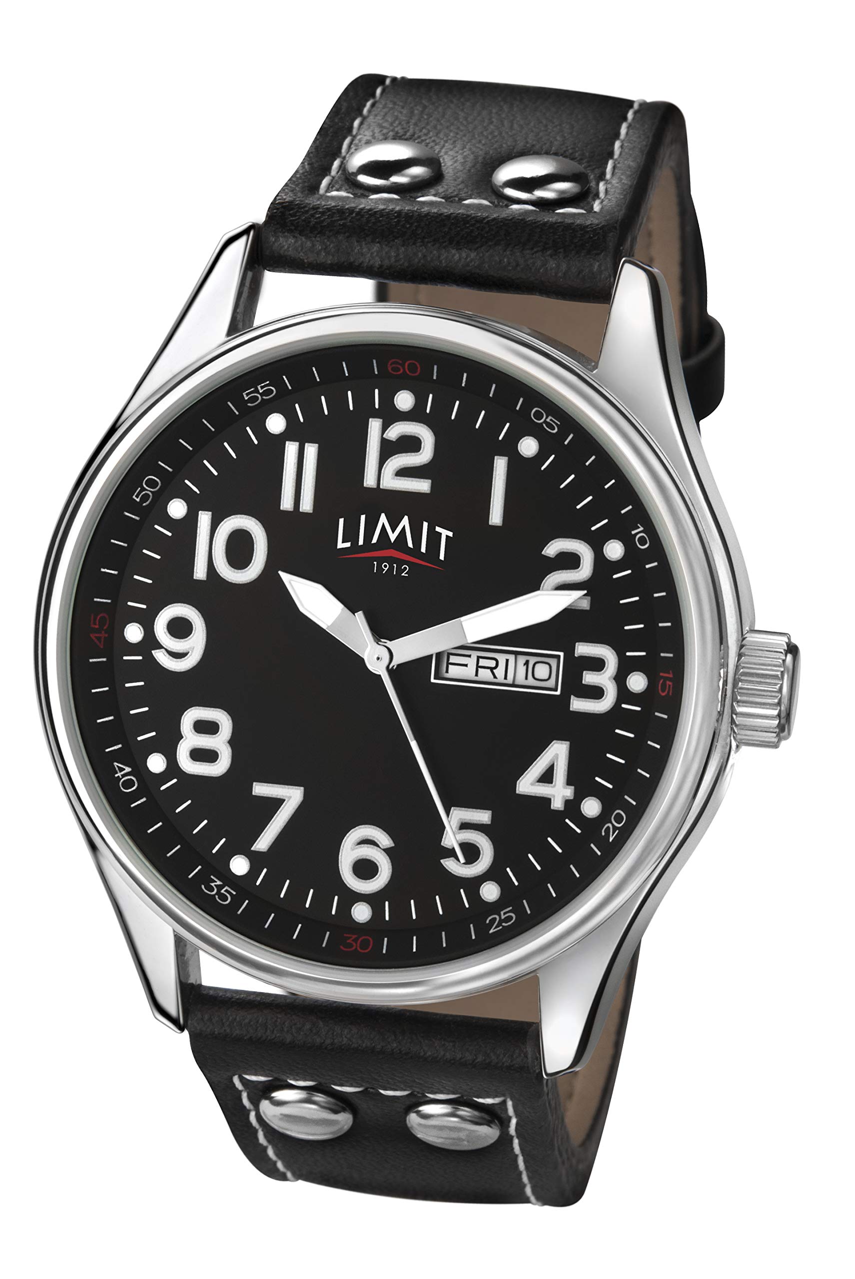 Limit Pilot Men's Quartz Watch with Black Dial Analogue Display and Black PU Strap 5491.01