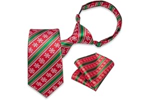 DiBanGu Boys Christmas Tie Set Silk Xmas Holiday Pre-tied tie and pocket Square for Kids Festive Tie with Gift Box