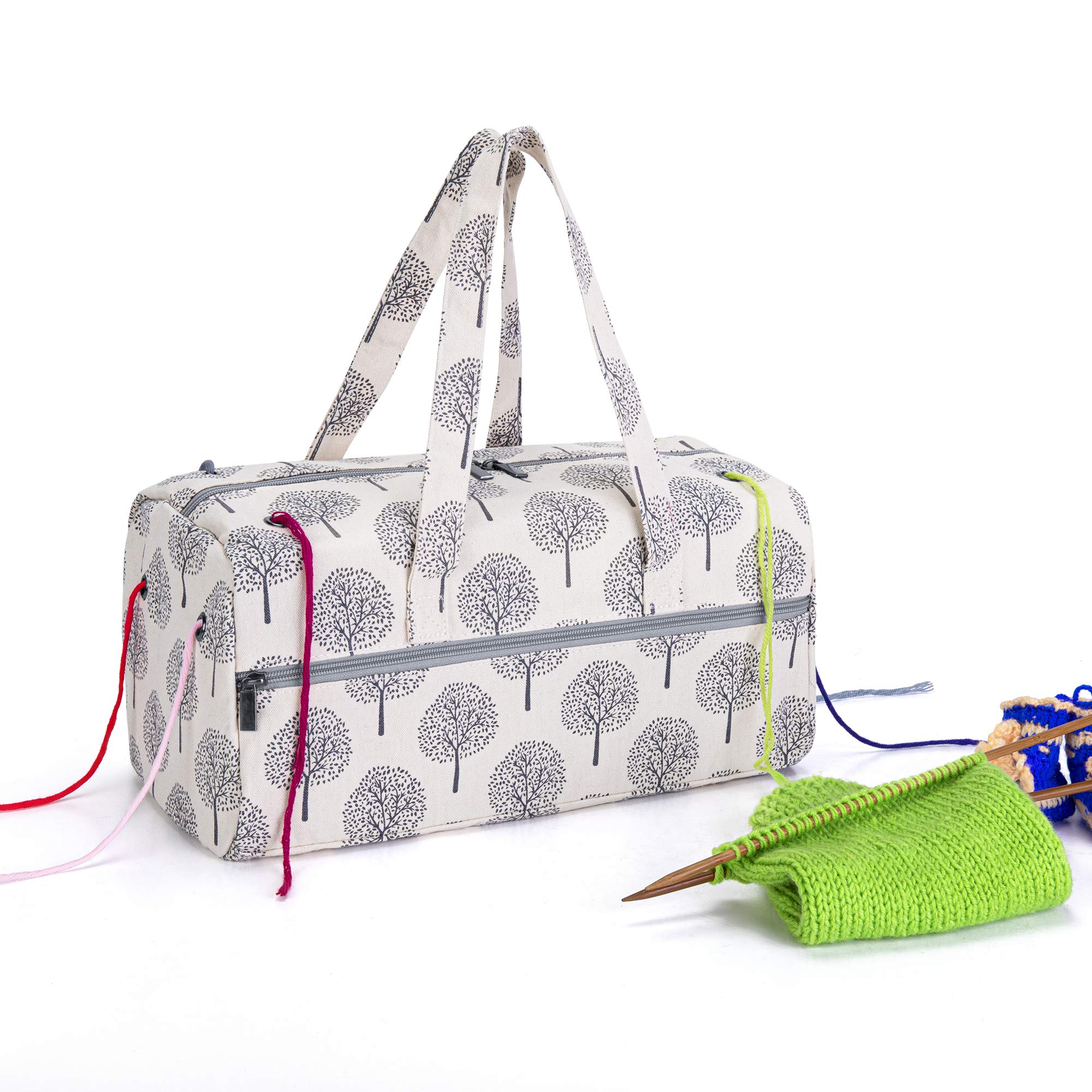 Luxja Knitting Bag, Yarn Bag for Yarn Skeins, Crochet Hooks, Knitting Needles (up to 14 Inches) and Other Accessories, Trees