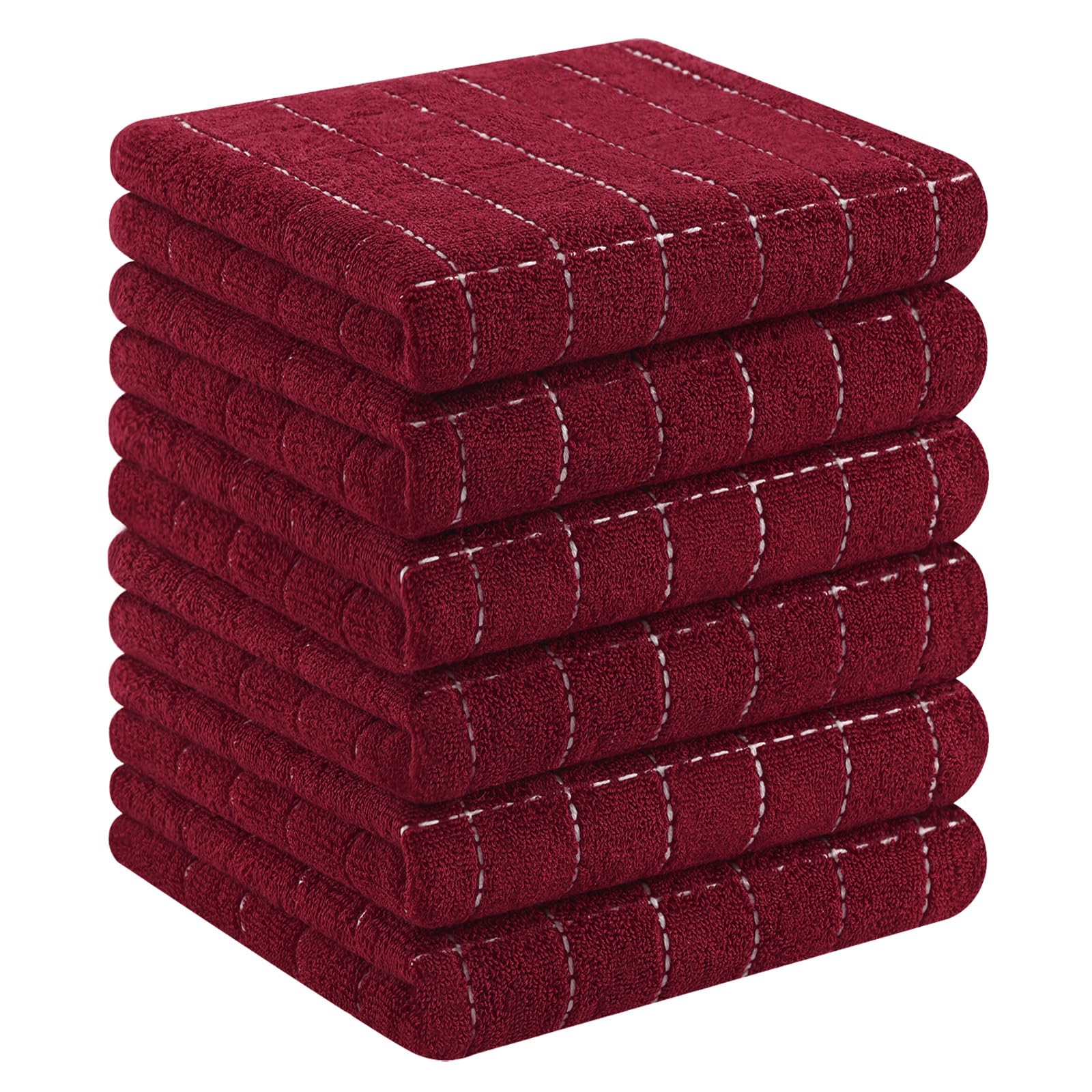 Homaxy 100% Cotton Terry Kitchen Towels(Brick Red, 13 x 28 inches), Checkered Designed, Soft and Super Absorbent Dish Towels, 6 Pack Image