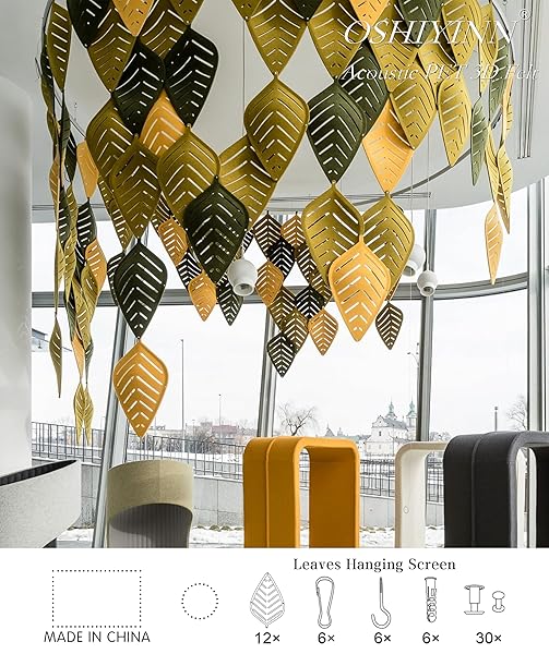 OSHIYINN 3D LEAFS 12PCS/SET 16.53″X10.24″ FELT FIBER SURFACE HIGH DENSITY POLYESTER BOARD ROOM HANGING SCREEN DIVIDER HOME PANEL DIY HOME DECOR (YELLOW)