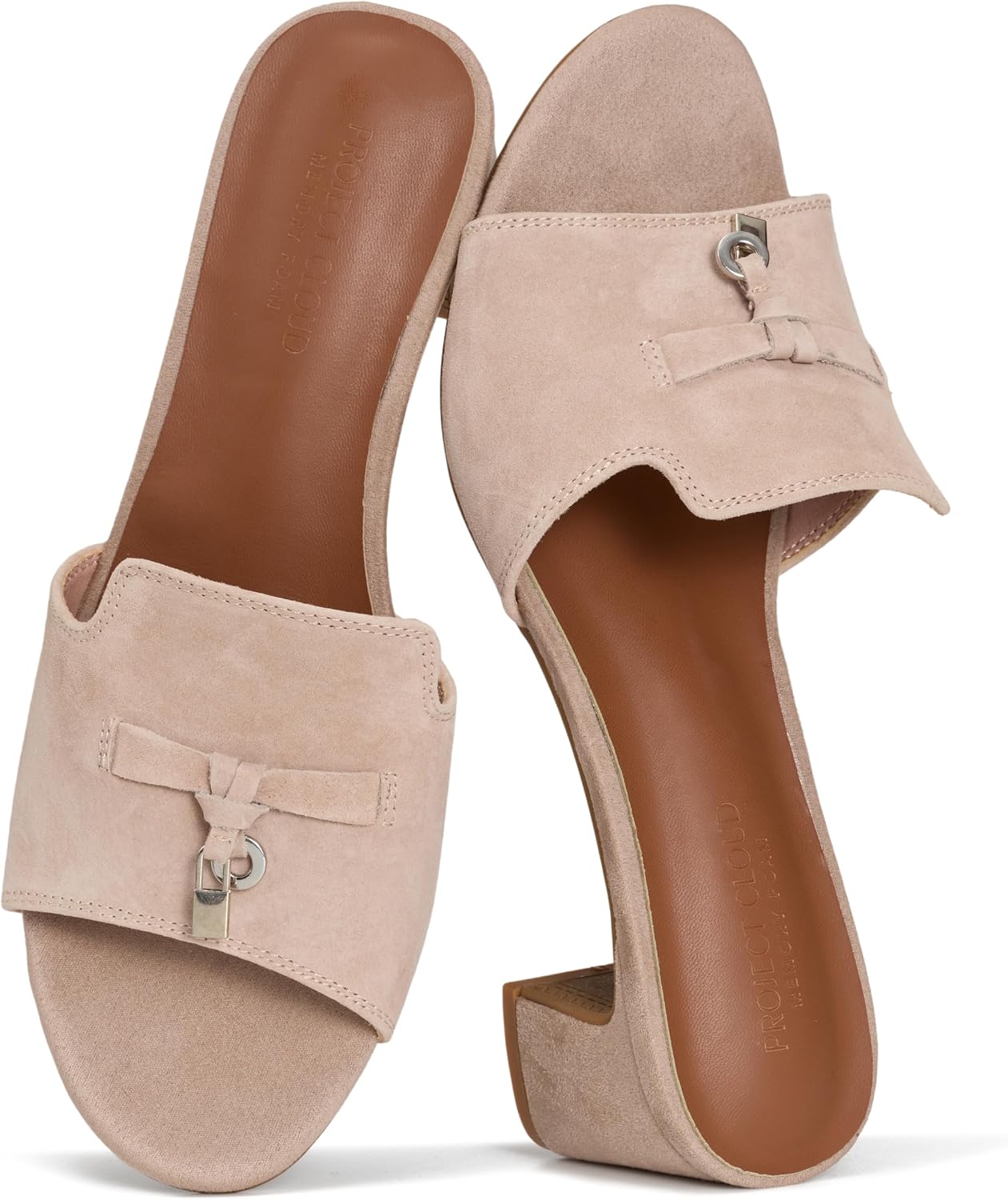 Project Cloud 100% Genuine Leather Sandals Women Footwear - Memory Foam Insole & Non-Slip Women Sandals Dressy - Lightweight Womens Heels Sandals - Slides for Women 2026 (Monaco)