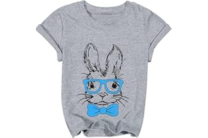QLIPIN Toddler Easter Bunny Shirts Cute Rabbit with Glasses Print Tshirt Happy Easter Short Sleeve Tee Tops