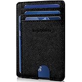 VOGSTYCUERO Slim Minimalist Front Pocket Thin Wallet RFID Blocking 100% Genuine Leather Credit Card Holder for men Women, with Gift Box-Cross Black