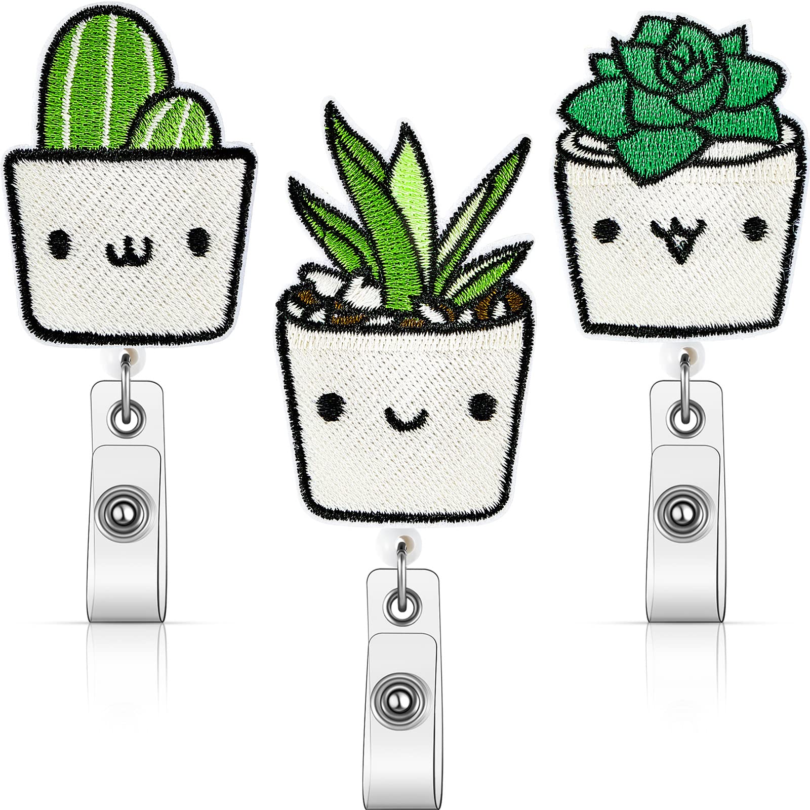 Photo 1 of 3 Pack Plant Badge Reels Cute 24 Inch Retractable Badge Holders Pack with Swivel Clip Funny Nurse ID Name Reels Holders for Office Worker 3 Styles(Fresh Style)