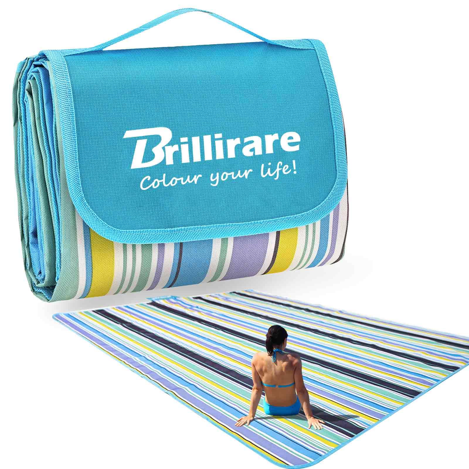 Brillirare Beach Picnic Blanket, Large Sandfree Waterproof Camping Blankets, Foldable Sandproof Oxford Mat, Oversized Packable Family Outdoor Mats for Camping Park Travel Grass Concert-Blue