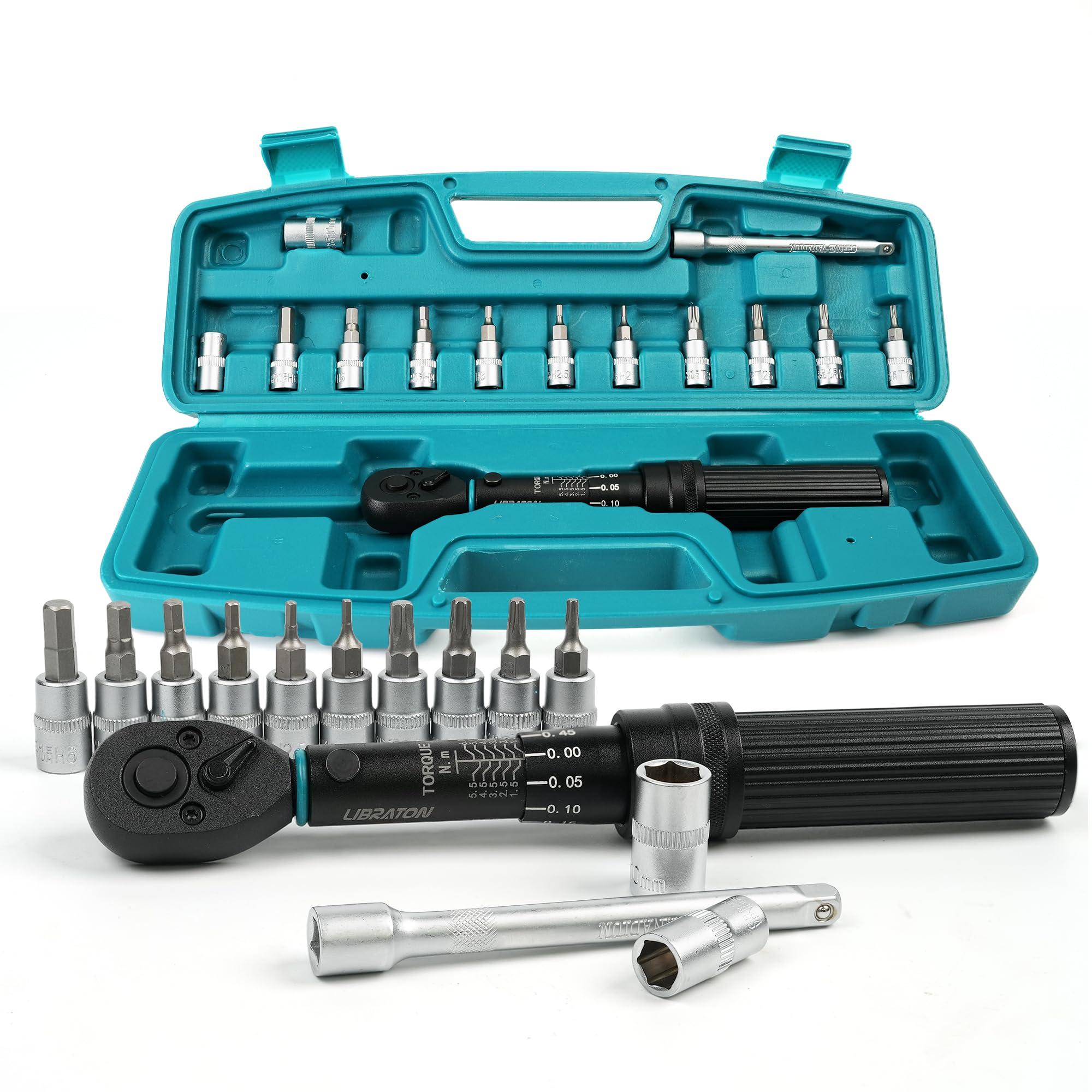 LIBRATON Torque Wrench 1/4", Bike Torque Wrench 1-6Nm, Drive Click Torque Wrench Set, Hex & Torx Bit Sockets, Extension Bar, Bicycle Maintenance Kit, Professional Bicycle Tool