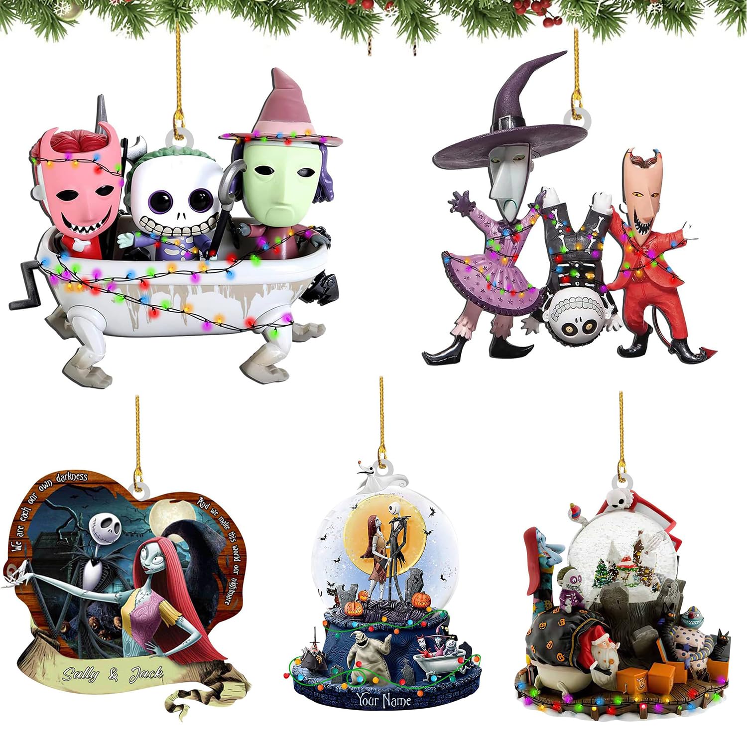 YOOYEH Christmas Ornament Decorations, 5PCS Stocking Cap Funny Nightmare Before Christmas Decorations Ornament Decorative Xmas Decor Ornaments Party Gifts (Type 2)