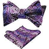 Alizeal Mens 2pcs Paisley Jacquard Self-Tie Bow Tie Pocket Square Set