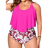 NIeyook Womens Plus Size Tankini Swimsuits Tummy Control 2 Piece Bathing Suit Flowy Ruffle Bikini with High Waist Shorts