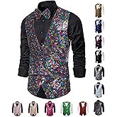 Baestappy Men's Shiny Sequins V-Neck Dress Vest with Bowtie & Brooch - Formal & Semi - Formal Prom Party Tuxedo