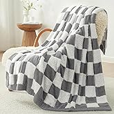 Snuggle Sac Faux Fur Throw Blanket for Couch, Cozy Soft Warm Blankets for Sofa Bedroom Living Room,Grey Checker,50x60 inches