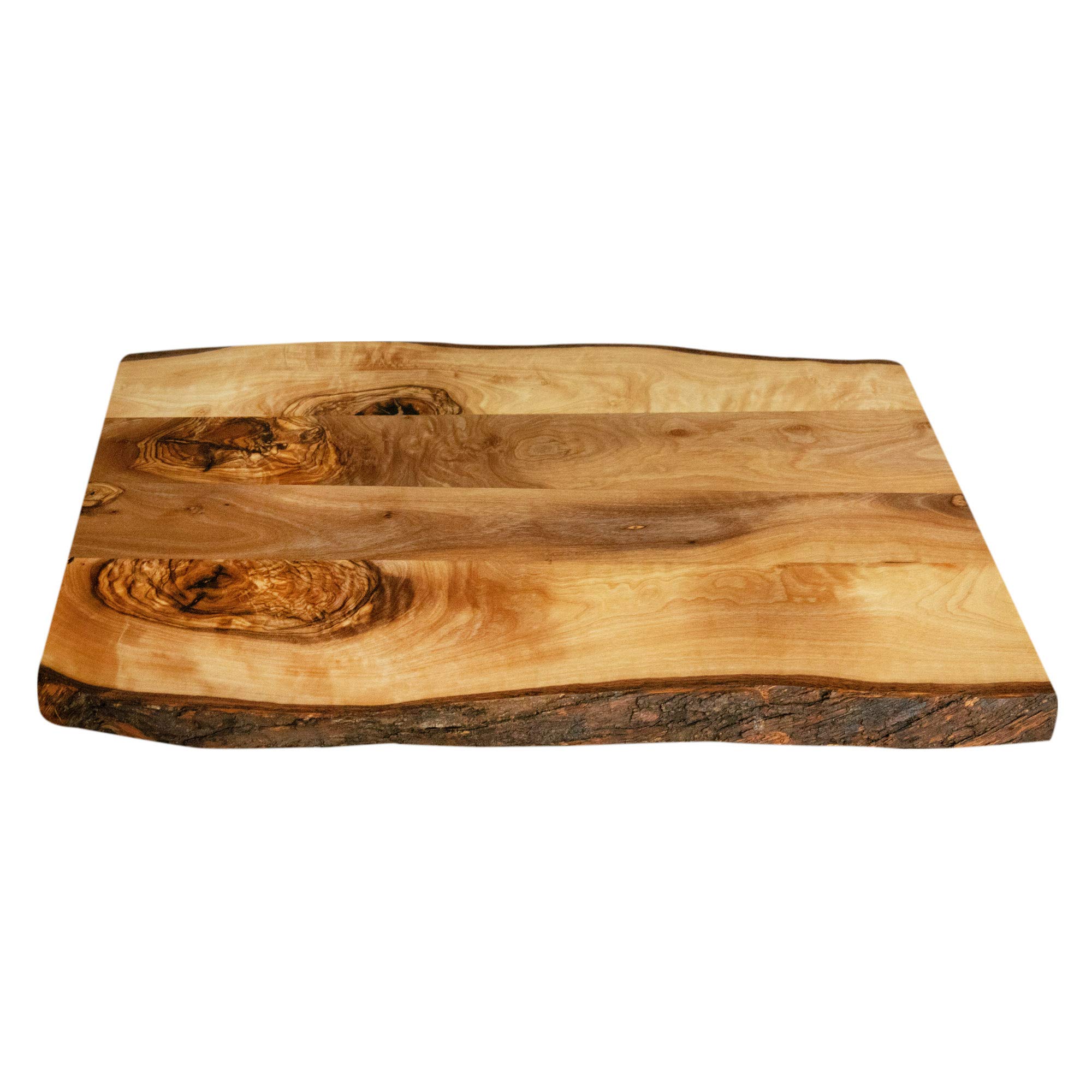 Tramanto Farmhouse Wooden Serving Board with Bark, Rustic Olive Wood Platter 15 x 10 Inch