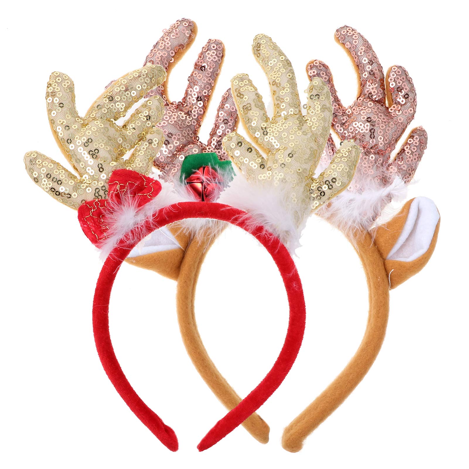 Lurrose 2pcs Antler Hairband, Christmas Headband Elk Hair Hoop Xmas Headbands for Christmas Holiday Party Favors