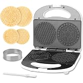 SugarWhisk Mini Pizzelle Maker Machine with a 3'' Cutter, Mini Stroopwafel Iron, Bake 2 x 4'' Pizzelles or 3'' Stroopwafels, Excellent for Holiday, Party, Dessert Treat Making &amp; More