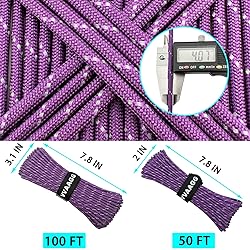 VVAAGG Reflective Paracord Rope 100FT, 7 Strand
