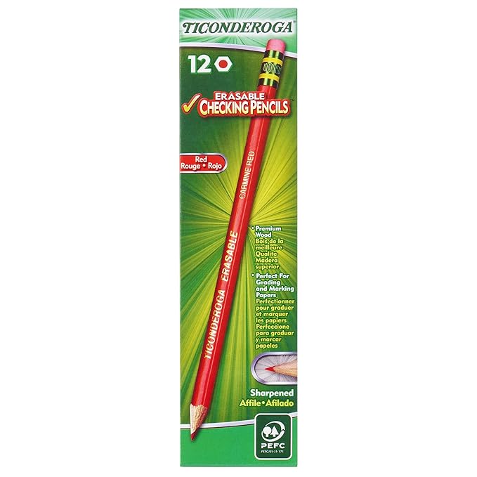Dixon Ticonderoga Erasable Checking Pencils, Eraser Tipped, Pre