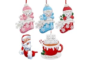 FLYCALF Christmas Ornament Family of 5 Baby 1st Christmas 4PC Gift Resin Set Xmas Tree Engraved Home Decor Creative Xmas Thanksgiving Holiday Pendant