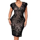 RWJ Plus Size Wedding Guest Dresses for Women 2026 Spring Summer V Neck Floral Bodycon Mesh Evening Cocktail Party Dress