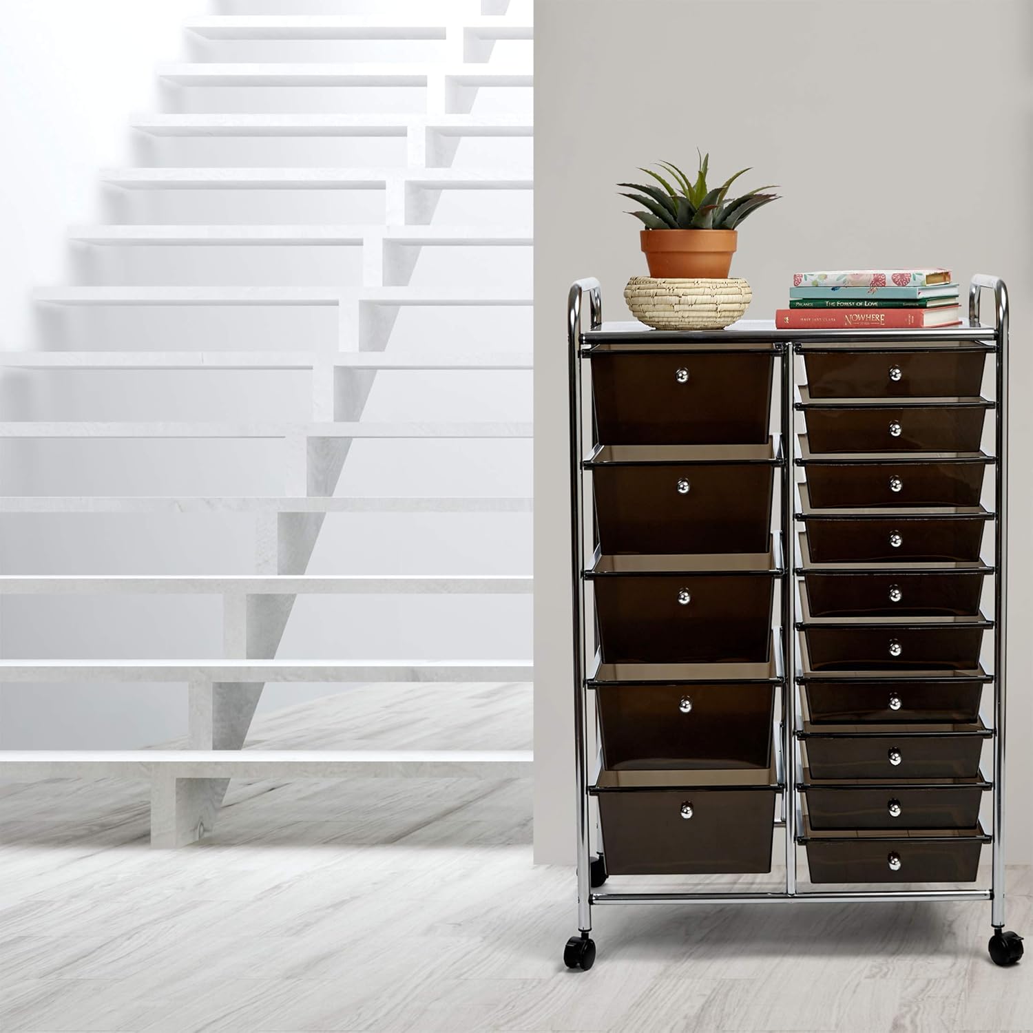Seville Classics 15-Drawer Multipurpose Mobile Rolling Utility Storage Organizer Cart, Black: Furniture & Decor